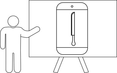 Üzerinde bıçak olan bir ekran sunan figür. Bir tripoda ayarlı.