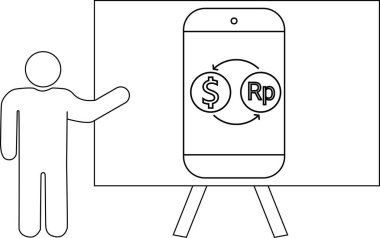 Telefon ekranında sunum tahtasında gösterilen para birimi dönüşümünü göster