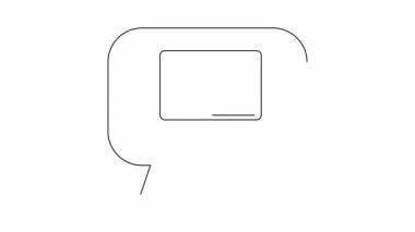 Konuşma baloncuğu içinde dizüstü bilgisayar ana hatları beyaz üzerine minimalist stil siyah çizgiler