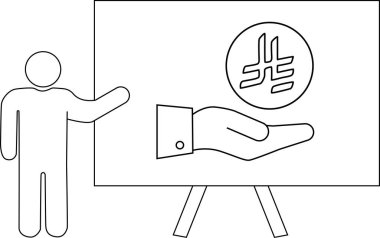 Çubuk adam sunar tahta el para sembolü sunar