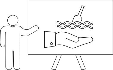 Çubuk şekil sunar beyaz tahta çizim yapan bir el sallar bir şişe sallar basit doğrusal sanat eserleri