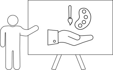 Çubuk heykel bir resim sunar fırça paleti ve el sehpasında sergilenir