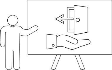 Adam çıkış stratejisi sunar. Diyagram, ok 'un sehpadaki uygun bir elin açık kapısından kaçtığını gösterir.