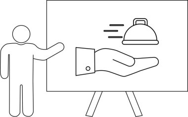 Bir beyaz tahtayı yemek tabağıyla sunan bir kişinin ana hatları.