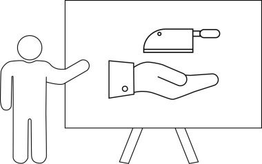 Satır çizimi çubuk figürü sunum tahtası ile el ele tutuşan satır