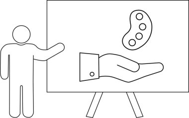 Resim yapan kişi tuval üzerinde boya paleti sunarken resim çizer.