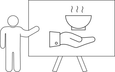 Tabağı tutan bir el çizimi sunan bir insan çizimi