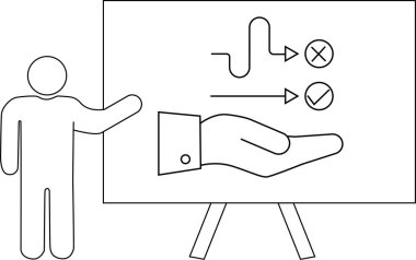 Satır sanatı, sunumun yanında bir sunucuyu ve bir stantta chartsdiagramları gösterir