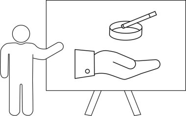 Kül tablasını tutan bir elin grafiğini sunan bir çöp adam tasviri