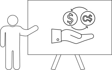 Döviz kurunun beyaz tahta resimlerini sunan figür