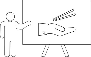 Bir sunum panosuna işaret ederek para açık bir ele sunuluyor