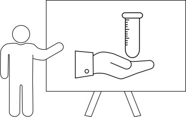 Çubuk bir figür, sehpada bir el çizimi sunar.