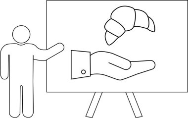 Basitleştirilmiş grafikler, sunucunun yanında kruvasan ikram eden bir el olduğunu gösteriyor.