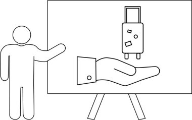 Bir sunumda bavulu tutan bir el görülüyor.