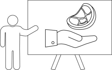 Bir sunum bir bifteği sunan bir eli tasvir eder