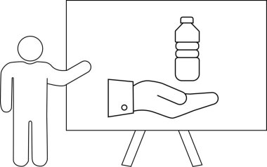Bir kişi sunum panosunun yanında durup şişeyi tutan bir eli gösterir.