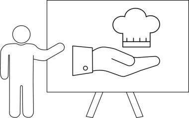 Bir insan şefin şapkasını sunar. Bir el standı üzerinde dinlenir.