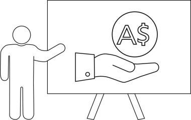 Bir tezgahta üzerinde Avustralya Doları yazan bir madeni para sunan biri.