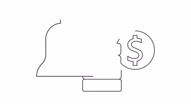 Yığılmış paraların yanında bir çan resmi ve dolar işareti.