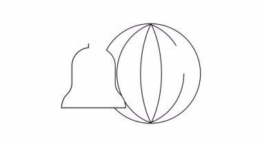 Çizgi sanatı görüntüsü, beyaz bir arkaplana karşı özetlenmiş bir küre boyunca bir çan içerir