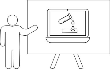 Bir diyagram, dizüstü bilgisayarını sunan birinin, bir bakteri kabının üzerinde test tüpü gösterdiğini gösteriyor.