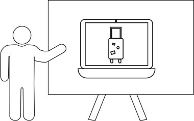 Bir beyaz tahta bagaj gösteren bir dizüstü bilgisayarı vites kutusu olarak sunar