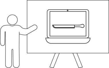 Çizgi çizgi çizgi üzerinde bıçak resmi olan dizüstü bilgisayarı gösteriyor.