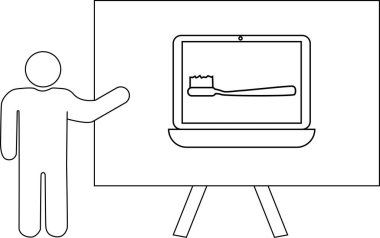 Dizüstü bilgisayarı ekranda diş fırçasıyla sunan kişinin taslağı.