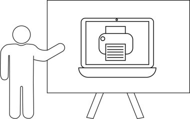 Yazıcı resmini ekranda sunan kişi standda.