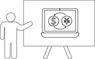 Yen Doları takasını sunan kişi sehpada öngörülen dizüstü bilgisayarda