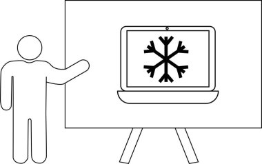 Çubuk figür dizüstü bilgisayarda kar tanesi sunumu standda ayarlandı