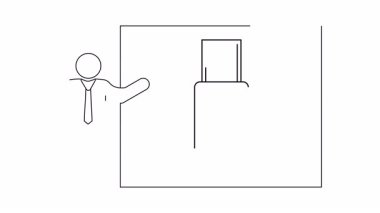 Takım elbiseli bir şahıs çerçevedeki bir bavulu işaret ediyor.