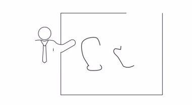 Bir figür, siyah ve beyaz çizgilerle betimlenmiş bir tahtaya çerçevelenmiş iki eldiven sunar.