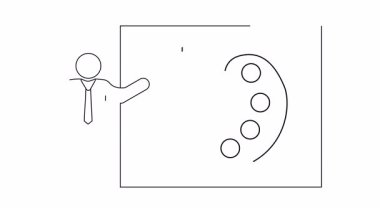 Çerçevelenmiş bir sanat eserinin yanında duran bir figür, içinde yuvarlak boya kuyuları olan bir fırça ve palet barındırıyor.