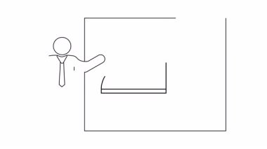 Kravatlı bir insan, çerçeveli bir et satırının görüntüsünü sunar.