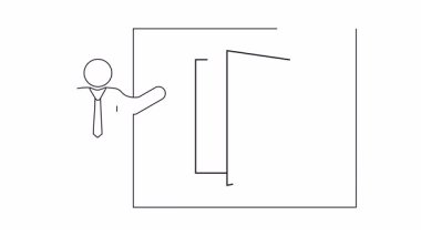 Kare çerçevede açık bir kapıya doğru hareket eden bir kişinin çizgi çizimi