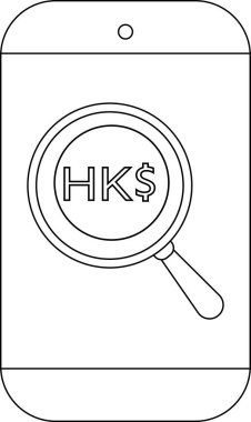 Hong Kong para arama veya finans kavramının üzerinde büyüteç gösteren bir telefon ekranı