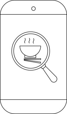 Akıllı telefonlarda büyüteç altında yemek çubukları olan bir kase bulunur.