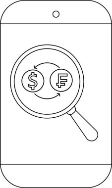 Akıllı telefon ekranında büyüteç altında döviz döviz sembolü görüntülenir