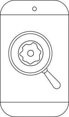 Bir büyüteç simgesi altında vites gösteren cep telefonu