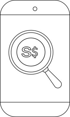 Akıllı telefon ekranında Singapur dolar işareti üzerinde büyüteç görüntüsü