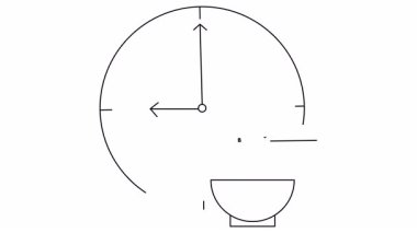 Çubuklarla tutulan bir kase eriştenin üstündeki 900 'ü gösteren bir saat.