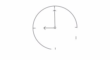 Çizgi çizimi, saati 900 'den gösteren bir tokmak saatin sağ alt tarafına bakıyor.