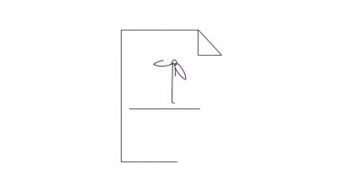 Yatay çizgilerin üzerinde rüzgar türbini çizimi olan bir belge