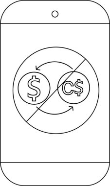Bir cep telefonunda ABD ve Kanada dolarlarının üzeri çizilmiş bir döviz döviz sembolü görülüyor