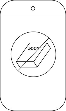 Akıllı telefon, çapraz çizgili bir çemberin içinde kitap olmayan bir sembol gösterir.