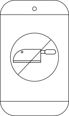 Akıllı telefon ekranında kasap bıçağı olmayan bir sembol var. Etrafı sarılmış ve üzeri çizilmiş.