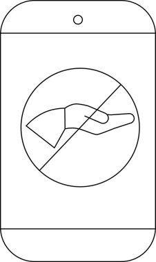 Çemberin içinde dokunulamayan, ekranda köşegen çizilmiş akıllı bir telefon.