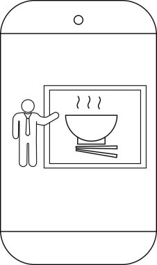 Buharlı bir kâse ve yemek çubuğu sunan bir adamı gösteren bir telefon.