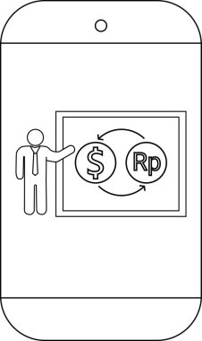 Bir resim, akıllı telefon ekranında para sembolleri olan bir tahtayı işaret eden kişiyi gösterir